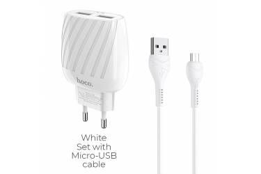 CЗУ Hoco C78A Max energy dual port charger set + Micro White