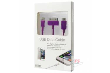 Кабель USB 4в1 (iPhone 5/iPhone 4/Galaxy Tab/micro USB) 0.2м, фиолетовый, техупаковка