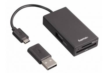Разветвитель USB 2.0 Hama OTG Hub/Card/microUSB 1порт. черный (00054141)