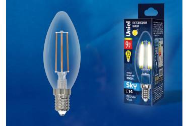 Светодиодная (LED) Лампа FIL (прозрачная) Uniel LED-C35-9W/3000K/E14/CL
