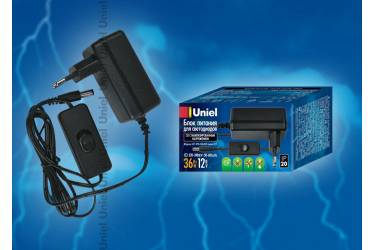 Лента светодиодная Uniel UET-VPA-036A20 Блок питания для светодиодов с вилкой, 36 Вт, 12В, IP20