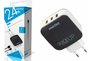 СЗУ Smartbuy BLAST c поддержкой Quick Charge 3.0, glance, 18W, 3 USB, microUSB, черное
