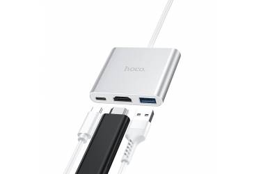 Адаптер Hoco HB14 Easy use Type-C adapter (Type-C to USB3.0+HDMI+PD) Silver