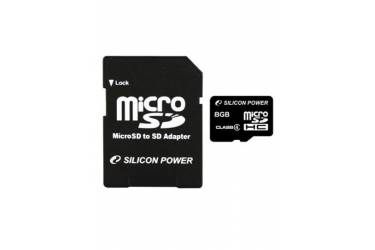 Карта памяти Silicon Power MicroSDHC 8GB Class 4+adapter