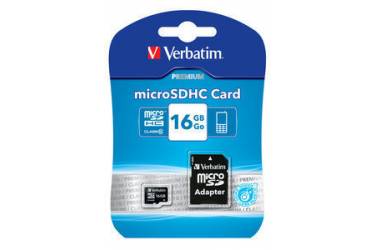 Карта памяти Verbatim MicroSDHC 16GB Class 10+adapter
