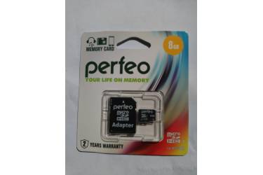 Карта памяти Perfeo MicroSDHC 8GB Class 10 + adapter