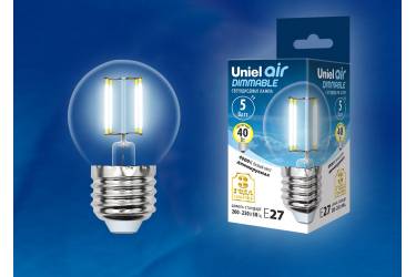 Светодиодная (LED) Лампа FIL (прозрачная) ДИММИР Uniel LED-G45-5W/NW/E27/CL/DIM Air шар