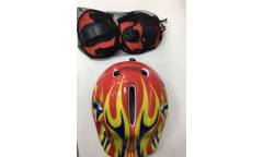 Комплект защиты - шлем + наколенники + перчатки (Красный огонь)