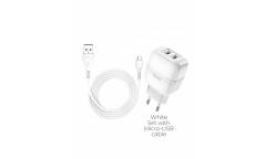 CЗУ Hoco C77A Highway dual port charger set + Micro White