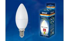 Лампа светодиодная Uniel LED-C37-6W/WW+NW/E14/FR PLB01WH двухцветная