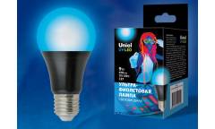 Лампа светодиодная УЛЬТРАФИОЛЕТ Uniel LED-A60-9W/UVAD/E27/FR PLZ07BK УФ