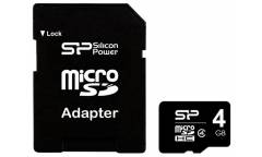 Карта памяти Silicon Power MicroSDHC 4GB Class 4+adapter