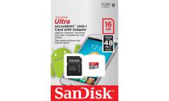 Карта памяти SanDisk MicroSDHC 16GB Class 10 UHS-I Ultra Android (48MB/s) + adapter