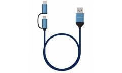 Кабель Maxvi MC-12MT  blue  (Micro USB + переходник Type-C, 1м)
