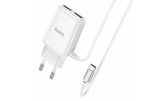 CЗУ Hoco C82A Real Power Dual port cable charger + Type C White