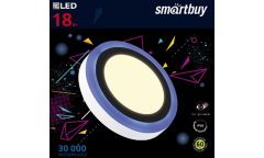 Накладной (LED) светильник с син. подсветкой DLB Smartbuy-18w/3000K+B/IP20, d=245 мм, 3 режима, круг