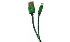 Кабель USB для Iphone 5, 6s, 8 pin, текстиль, зеленый, 1м