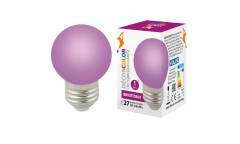 Лампа светодиодная Volpe COLOR LED-G45-1W/PURPLE/E27/FR/С шар фиолетовый