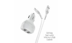 АЗУ Hoco Z36 Leader dual port car charger set + Micro White