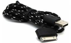 Кабель USB Smartbuy Apple 30-pin нейлон, длина 1 м, черный