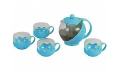 Чайный набор IRIT KTZ-075-004 стекло/пластик (голубой) зав чайник+4чашки