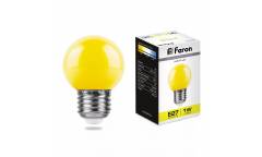 Лампа светодиодная FERON_DECO GL45_1W/_YELLOW_E27_желтый  шар