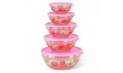 Набор стеклянных салатников IRIT GLSA-5-004 розовый 5шт+крышки