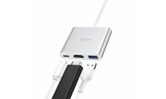 Адаптер Hoco HB14 Easy use Type-C adapter (Type-C to USB3.0+HDMI+PD) Silver